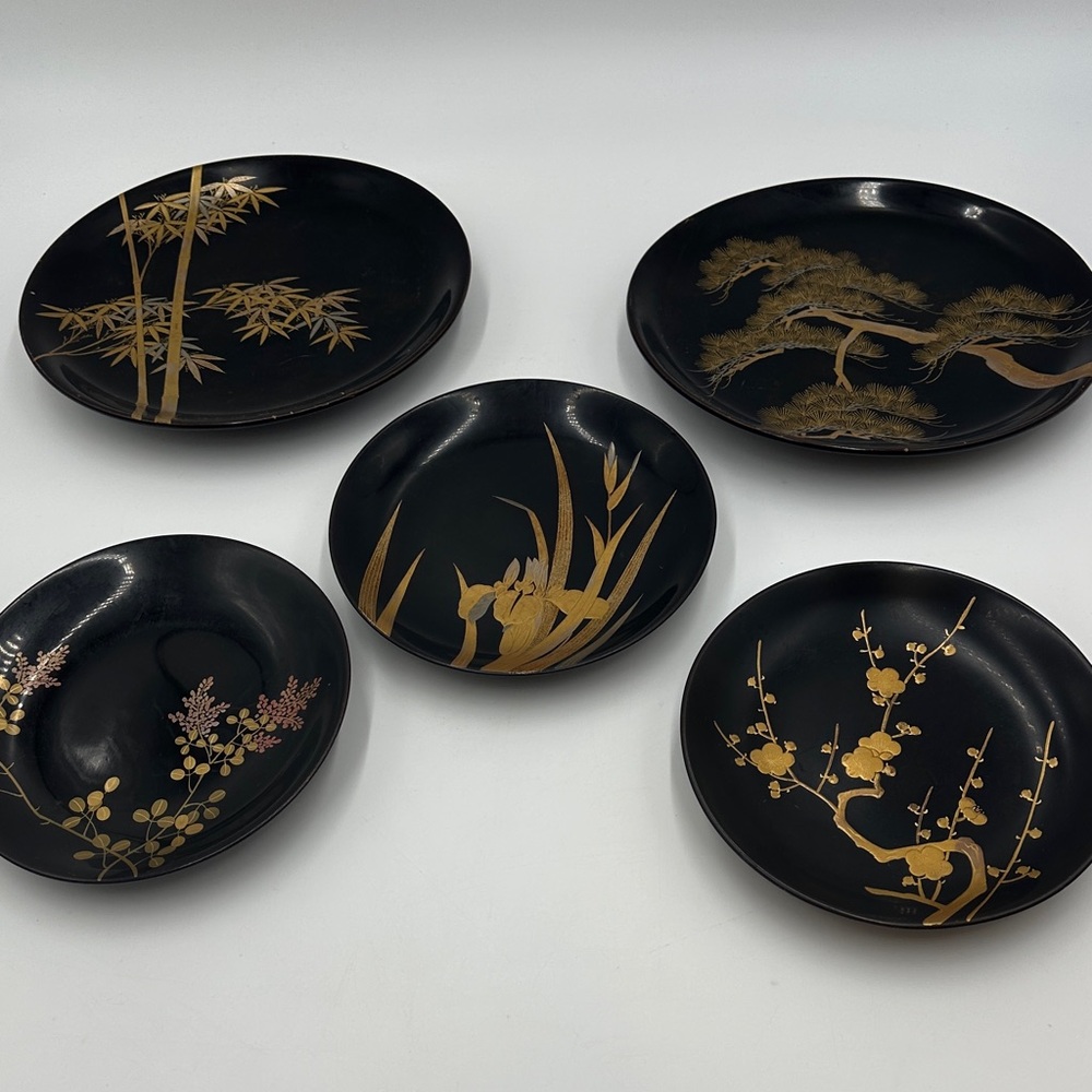 Vintage Japanese Black and Gold Lacquerware